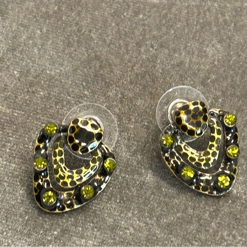 Green black gold tone small earrings